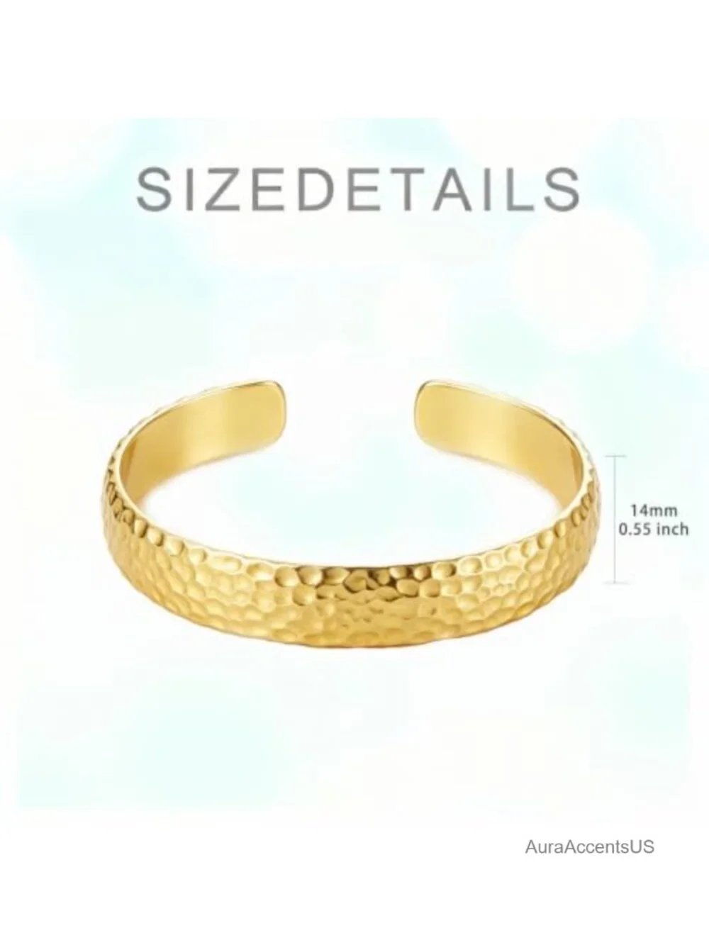 14K Gold Plated Hammer Tree Branch Bangle Bracelet Adjustable Open Cuff